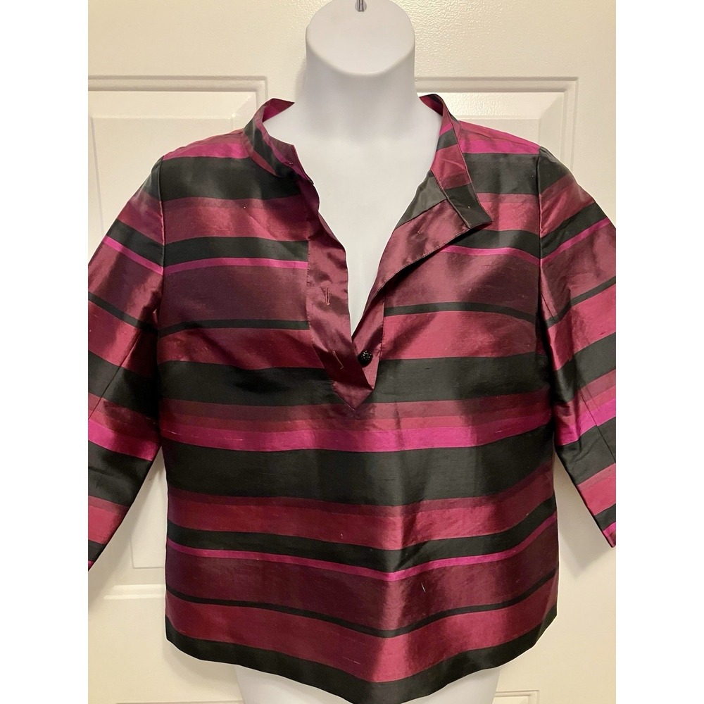 Talbots Shirt 14 Purple Black Stripes Jewel Buttons Women’s Silk‎ Top Holiday